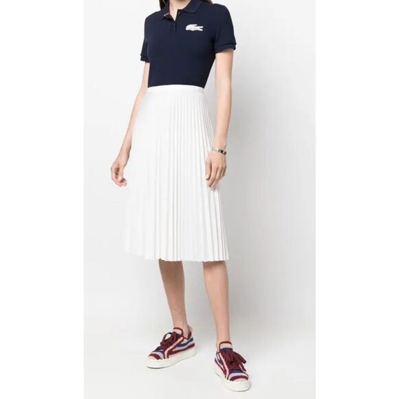 NWOT LACOSTE  Pleated Midi Skirt - White, XS $308 - Picture 1 of 8
